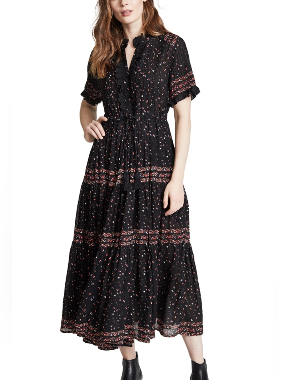 Free People Rare Feeling Floral Print Tiered Pleated Maxi Dress